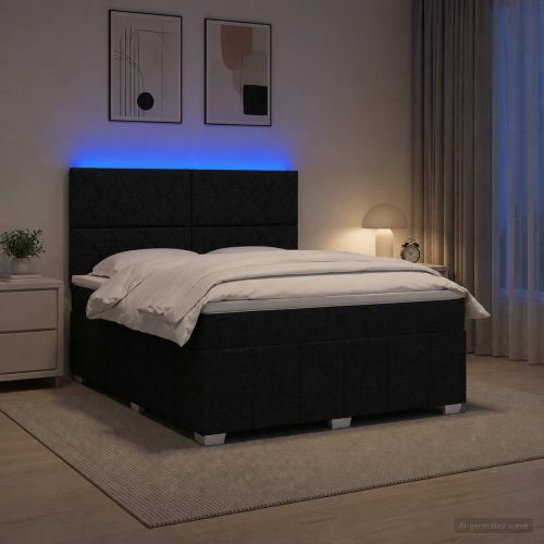 LED легло с матрак с LED ленти Черно 140 x 200 cm Текстил