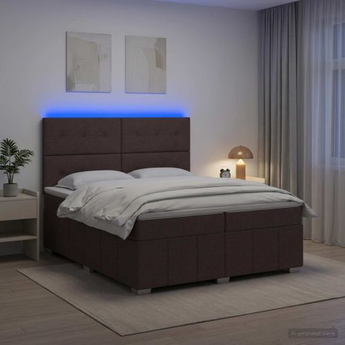 LED легло с матрак с LED ленти Тъмен кафяв 200 x 200 cm Текстил