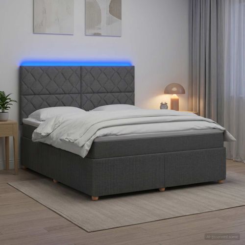 LED легло с матрак с LED ленти Тъмносиво 140 x 190 cm Текстил