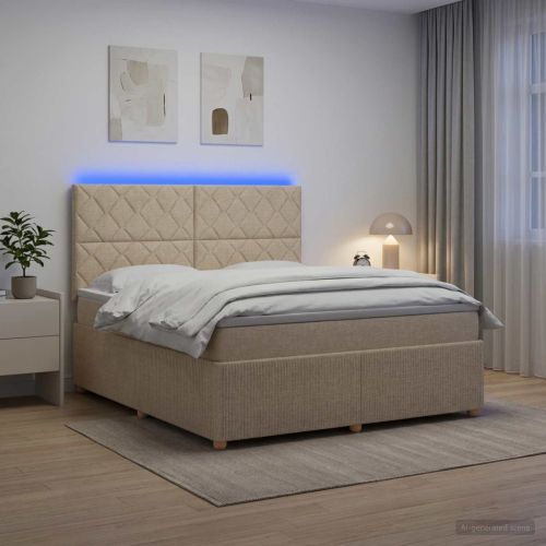 LED легло с матрак с LED ленти Кремаво 160 x 200 cm Текстил