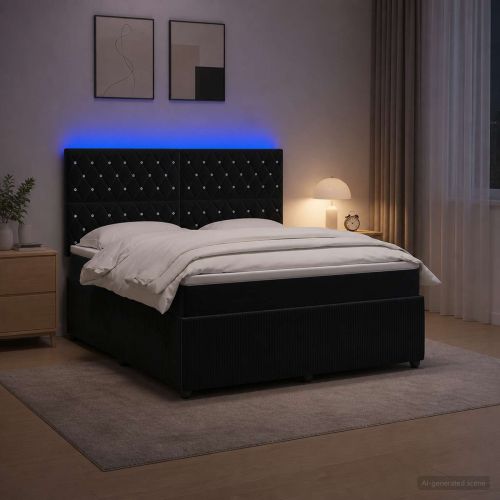LED легло с матрак с LED ленти Черно 140 x 200 cm Кадифе