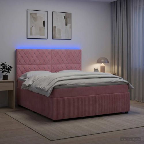 LED легло с матрак с LED ленти Розово 140 x 200 cm Кадифе
