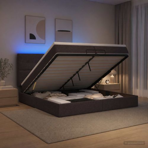 Отоман с матрак и LED Тъмен кафяв 200 x 200 cm Текстил