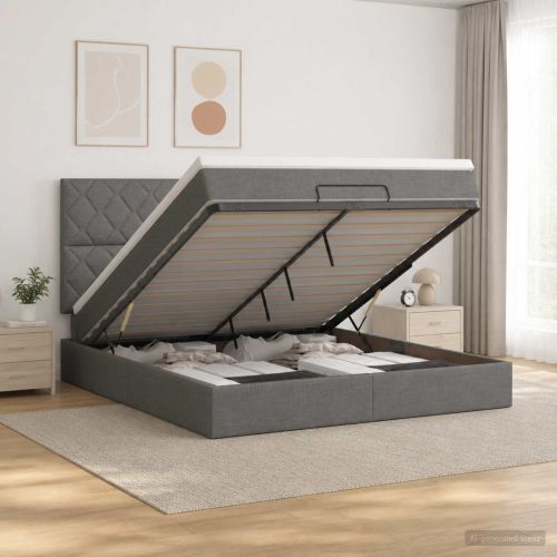 Отоман с матрак и LED с таблото Тъмносиво 140 x 190 cm Текстил