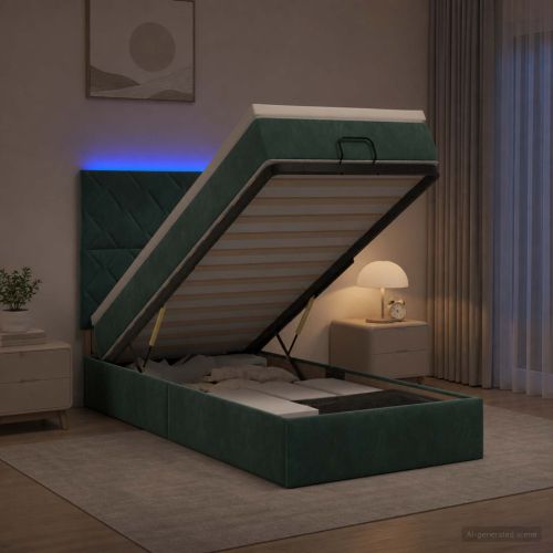 Отоман с матрак и LED с таблото Тъмнозелено 100 x 200 cm Кадифе