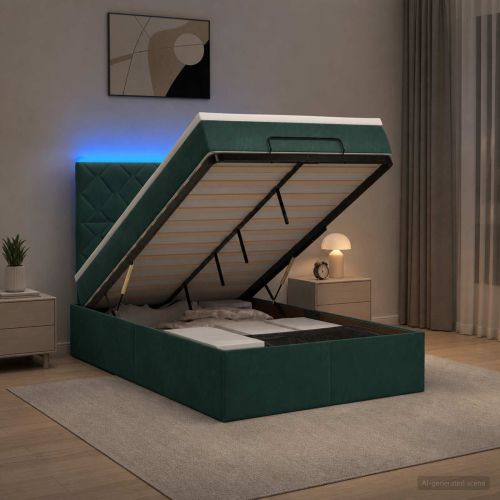 Отоман с матрак и LED с таблото Тъмнозелено 120 x 190 cm Кадифе