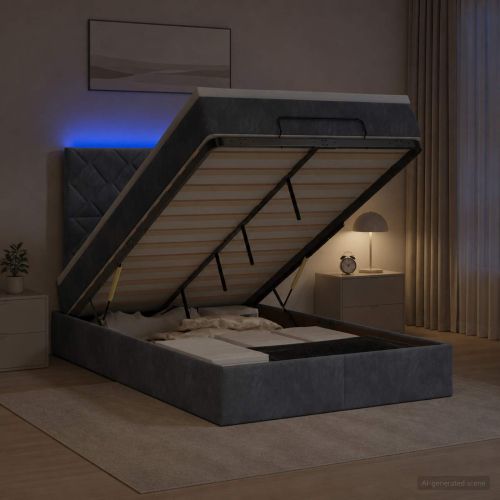Отоман с матрак и LED с LED ленти Тъмносиво 120 x 200 cm Кадифе