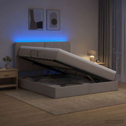 LED легло за съхранение с матрак Таупе 160 x 200 cm Текстил
