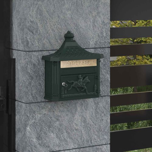 Стенно монтирана пощенска кутия с врата Зелен 40,5 x 16 x 45 см