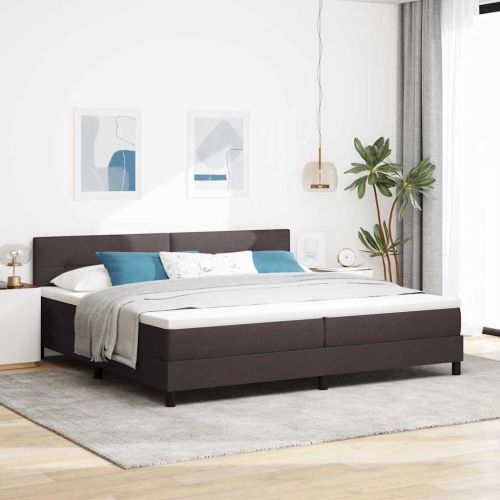 Легло с пружинирана основа Тъмен кафяв 200 x 200 cm текстил