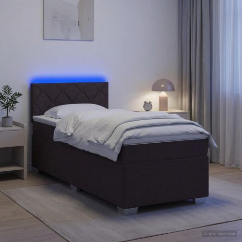 Легло с пружина и матрак с LED Тъмен кафяв 80 x 200 cm Текстил