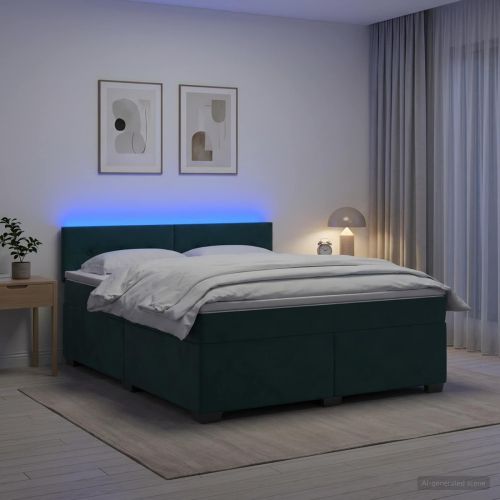 Легло с пружина и матрак с LED Тъмнозелено 160 x 200 cm Кадифе