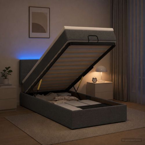 Отоман с матрак и LED с таблото Тъмносиво 100 x 200 cm Текстил