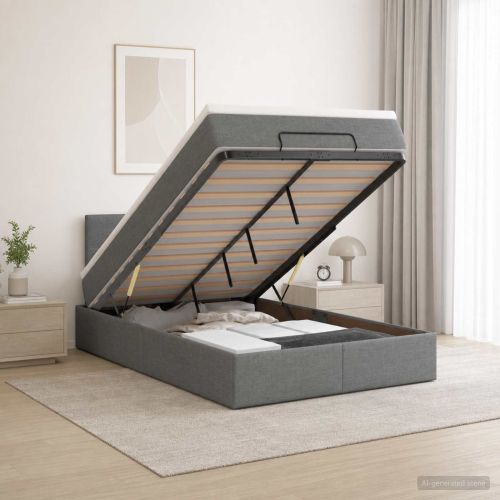 Отоман с матрак и LED с таблото Тъмносиво 120 x 190 cm Текстил