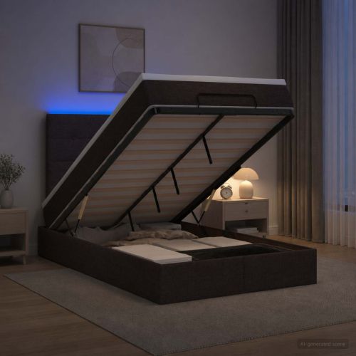 Отоман с матрак и LED Тъмен кафяв 120 x 190 cm Текстил