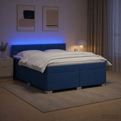 Легло с пружина и матрак с LED Синьо 180 x 200 cm Текстил