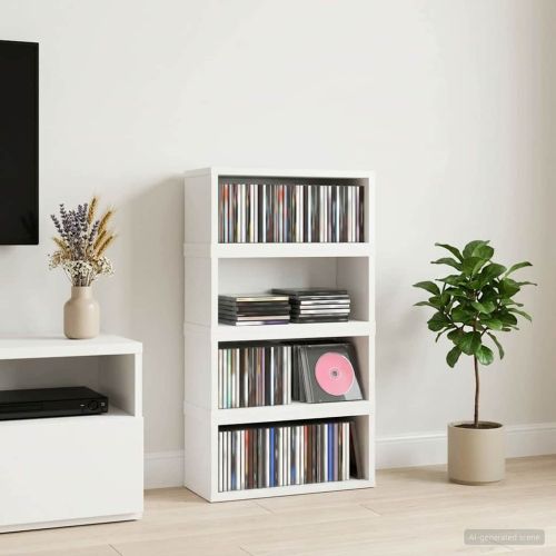 Рафтове за CDs 4 бр. Бяло 40 x 17 x 17 см Инженерна дървесина
