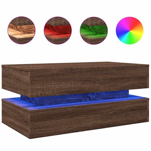 Маса за кафе с LED осветление, кафяв дъб, 90x50x40 см