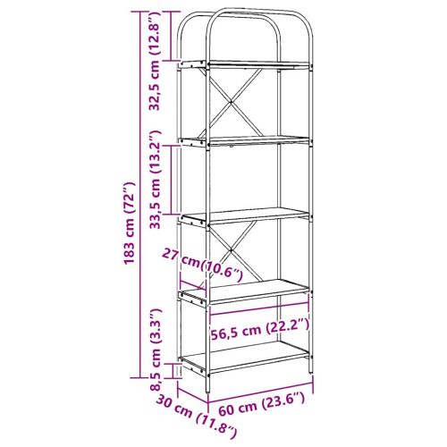Рафт за книги 5 нива 60 x 30 x 183 см Инженерна дървесина