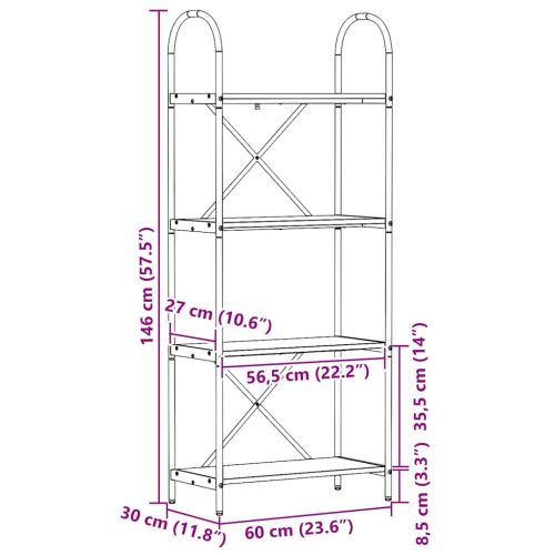 Рафт за книги 4 нива 60 x 30 x 146 см Инженерна дървесина