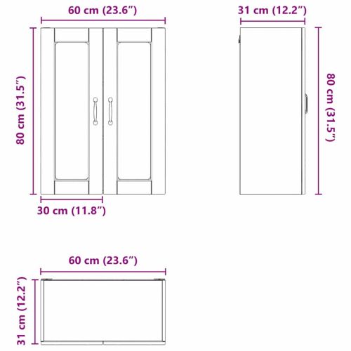 Стенен стъклен шкаф PORTO Черно 60 x 31 x 80 см