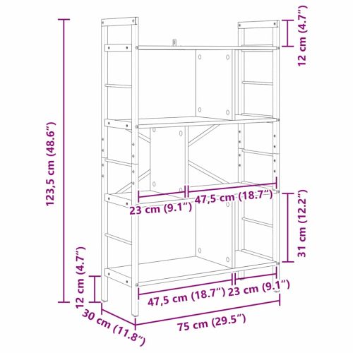 Рафт за книги 7 нива 75 x 30 x 123,5 см Инженерна дървесина