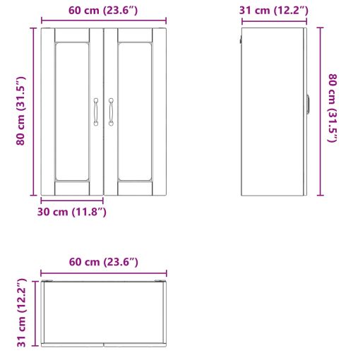Стенен стъклен шкаф PORTO Димян дъб 60 x 31 x 80 см