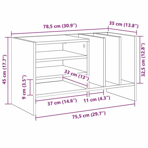 Шкаф за грамофонни плочи Бяло 78.5 x 35 x 45 см