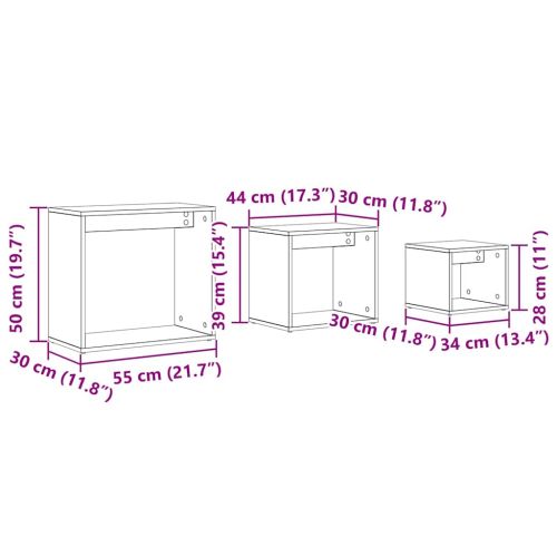 Н nesting маса 3 бр. Черния дъб 55 x 30 x 50 см