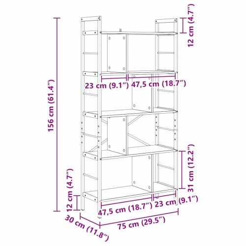 Рафт за книги 9 нива 75 x 30 x 156 см Инженерна дървесина