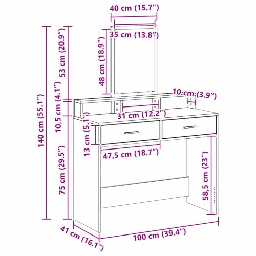 Тоалетка Димян дъб 100 x 41 x 140 см Инженерна дървесина