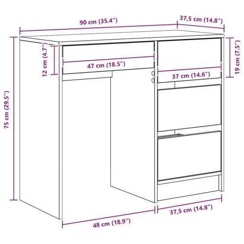 Бюро Димян дъб Инженерна дървесина 90 x 37.5 x 75 см