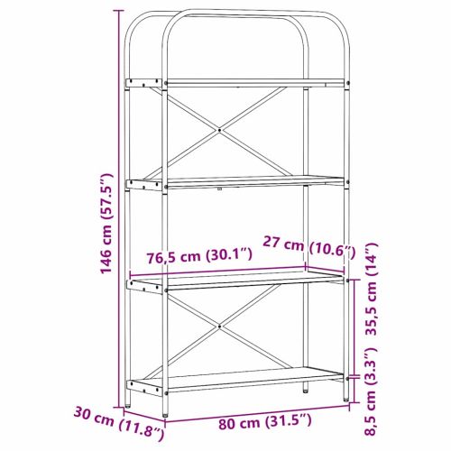 Рафт за книги 4 нива 80 x 30 x 146 см Инженерна дървесина Дъб