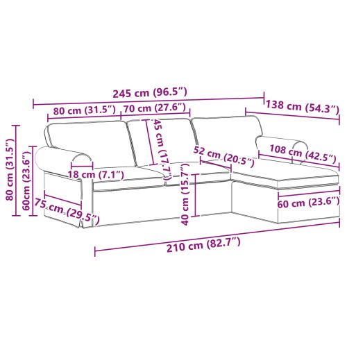 Диван Светлосиво 245 x 138 x 80 см текстил