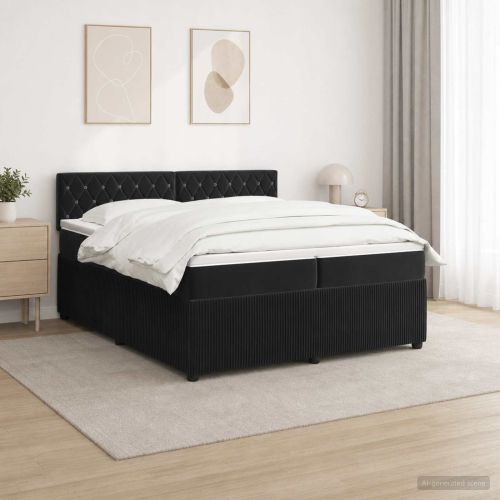 Континентално легло с матрак Черно 200 x 200 cm Кадифе