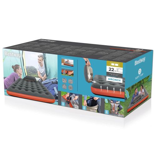 Bestway Въздушен матрак 2-местен 203 x 152 x 22 cm Сив и червен