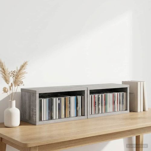 Рафтове за CDs 2 бр. Сив Сонома 40 x 17 x 17 см