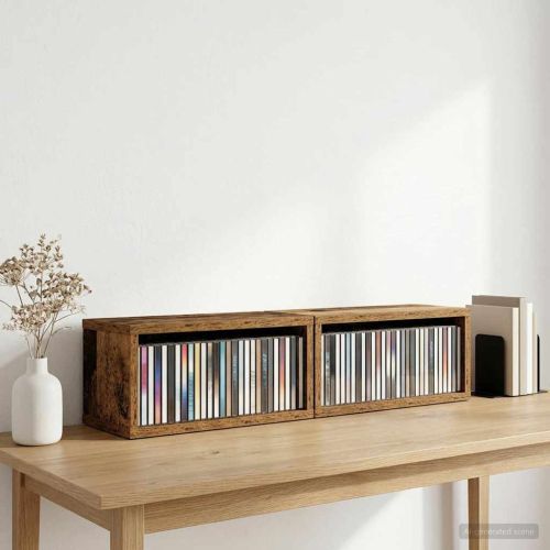 Рафтове за CDs 2 бр. Старо дърво 40 x 17 x 17 см