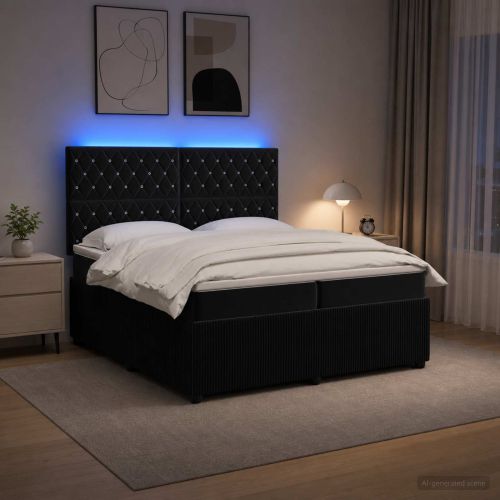 LED легло с матрак с LED ленти Черно 200 x 200 cm Кадифе