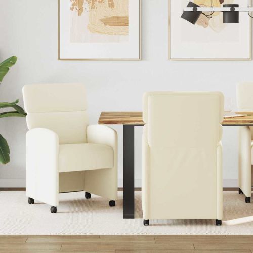 Столове с Колела 2 бр. Изкуствена Крем 58 x 65 x 98 см