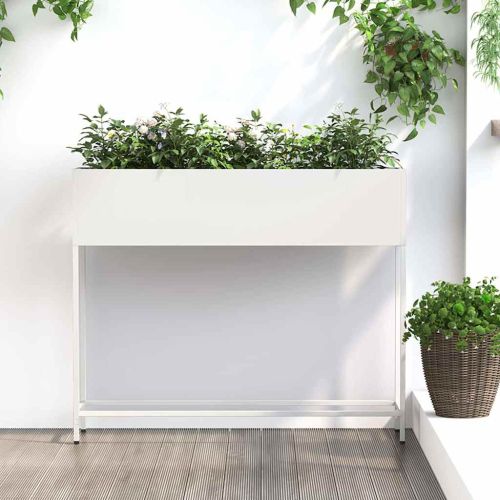 Повдигната градинска саксия Бяло 100 x 26 x 82 см Стомана