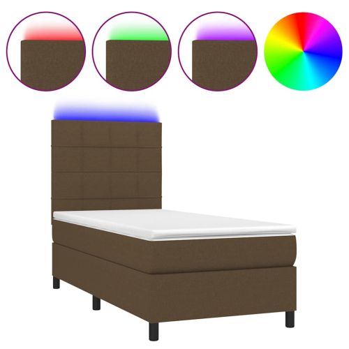 Боксспринг легло с матрак и LED, тъмнокафяво, 80x200 см, плат