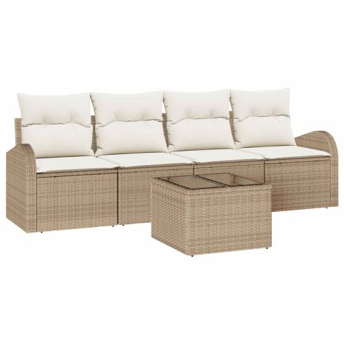 Градински Софа Комплект 5 pcs 4-Seater Бежов и кремав полиратан