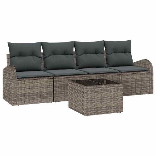 Градински Софа Комплект 5 pcs 4-Seater Сиво полиратан