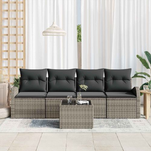 Градински Софа Комплект 5 pcs 4-Seater Сиво полиратан