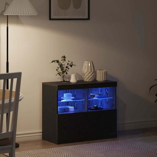 LED конзолна маса Черно 81 x 37 x 66,5 см Инженерна дървесина