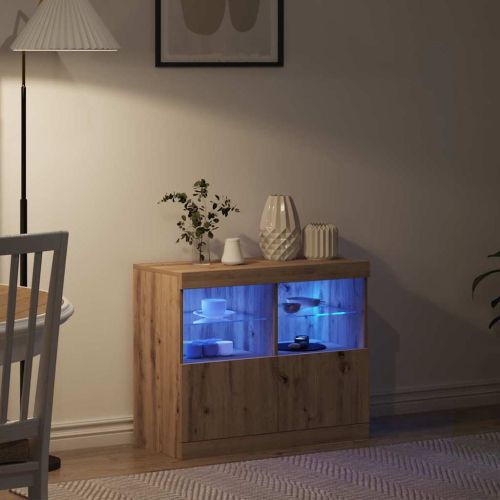 LED конзолна маса Кафяво 81 x 37 x 66,5 см Инженерна дървесина