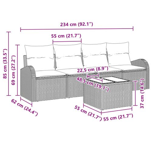 Градински Софа Комплект 5 pcs 4-Seater Кафяво и кремаво