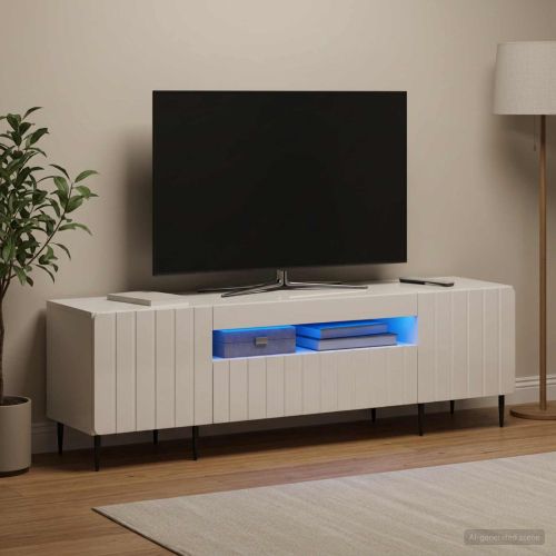LED телевизионен кабинет ZWOLLE 153 x 35 x 43 см Бял гланц