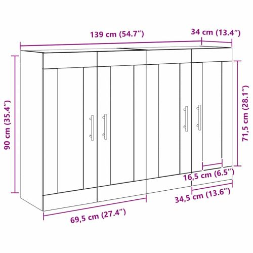 Стенно монтиран шкаф 2 бр. Дъб 69,5 x 34 x 90 см